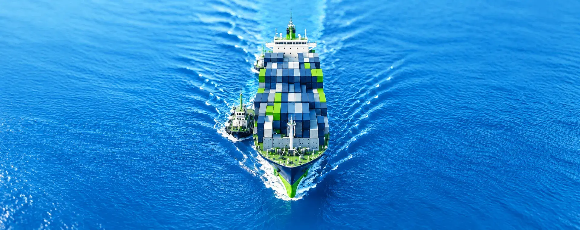 Container ship crossing open ocean
